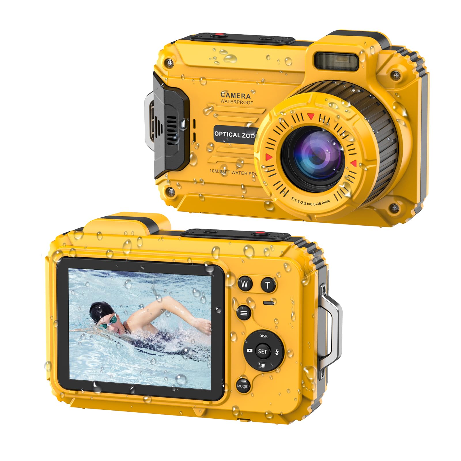 Amazon | 水中カメラ、2.7K 56MP 33フィート防水デジタルカメラ。6倍