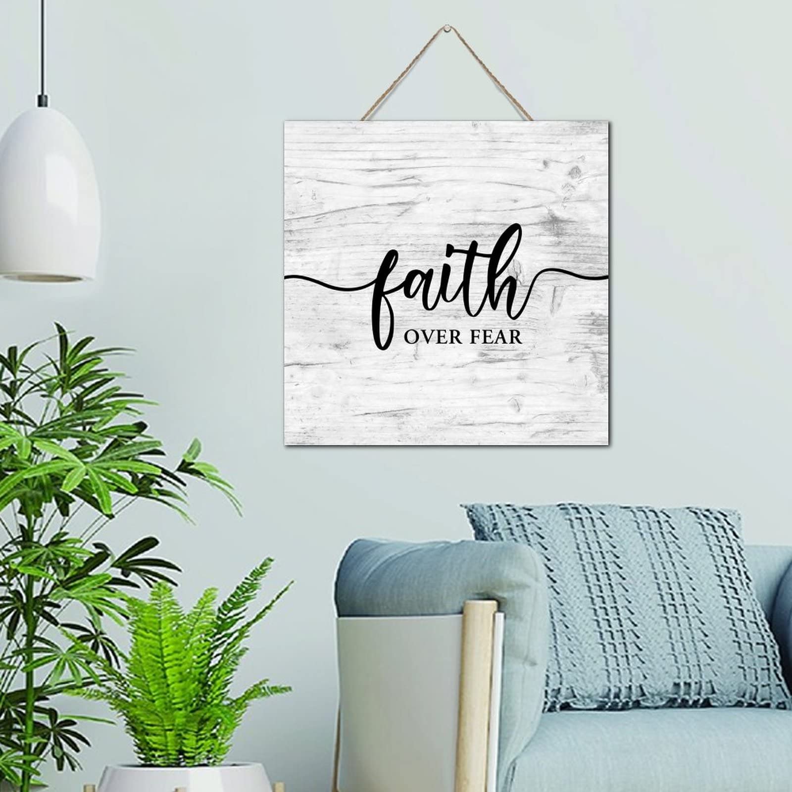 Letrero Faith over Fear de madera decoración con frases motivadoras hogar