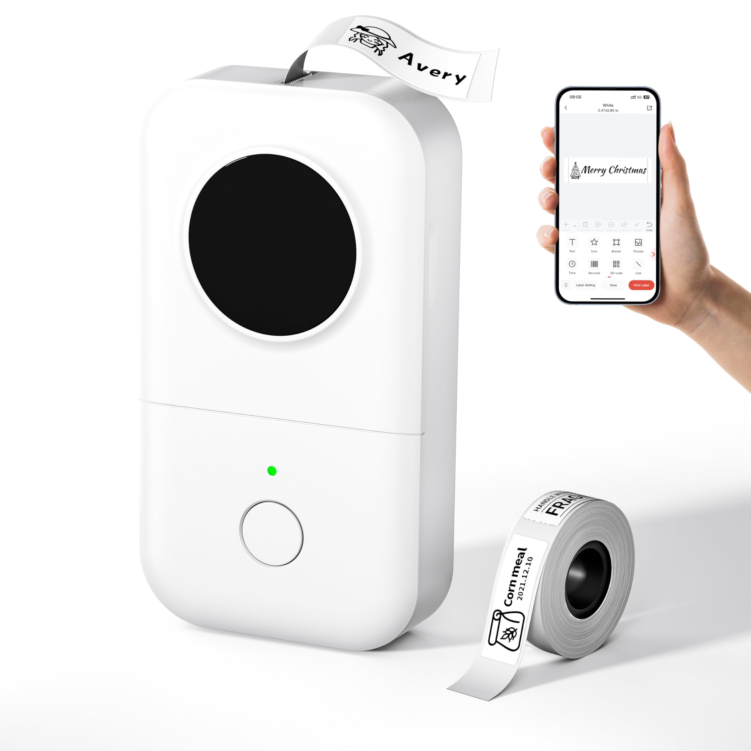 Phomemo D30 Self-Adhesive Labelling Device Bluetooth Label Printer Portable Label Printer for Home, School, Office, Compatible with iOS and Android, with Roll 12 x 40 mm Labels, White