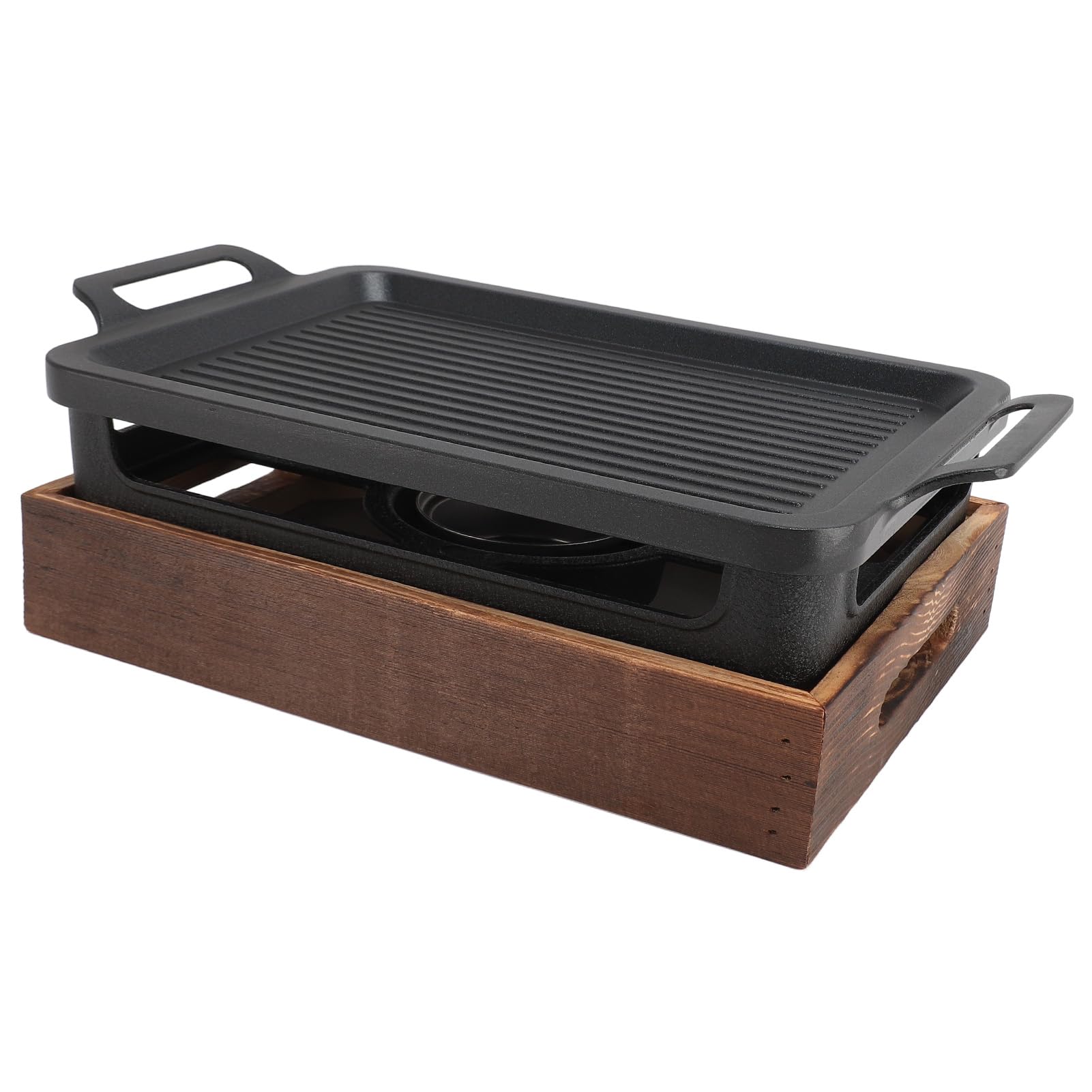Barbecue de Table Portable Haofy avec Base en Bois, pour la Cuisine Intérieure, le Pique-nique en Plein Air, le Camping
