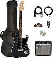Vista 16 de Paquete Fender Squier Affinity Stratocaster Edición Limitada con amplificador Frontman 10G, estuche, cable de instrumento, correa, púas y DVD