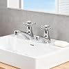 Basin Pillar Taps Pair Twin Bathroom Sink Taps Traditional Victorian Chrome Brass Cross Lever Hot and Cold Tap Separate 2 Holes 1/4 Turn Crosshead Bath Faucet Set
