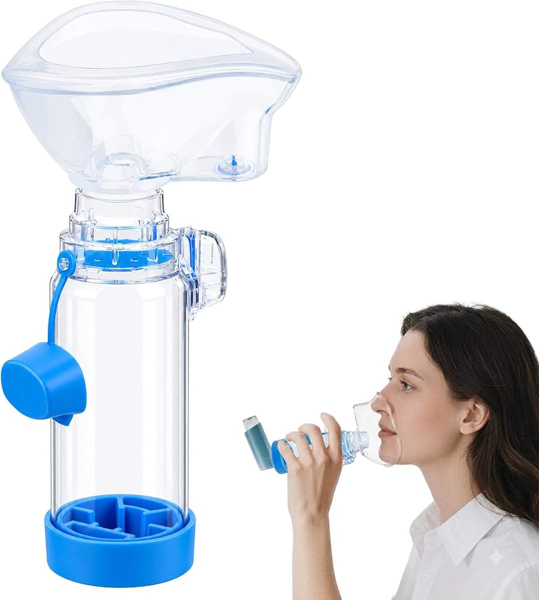 Inhaler Spacer for Adults, Spacer for Inhaler with Silicone Mask, FSA/HSA | Soft silicone mask, fits most MDIs, easy to clean, travel friendly.