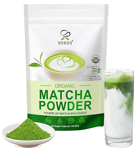 Soeos Organic Matcha Powder, Matcha Green Tea Powder, 2 oz (57g), Antioxidant-Rich Japanese Matcha for Lattes, Smoothies and Baking, Recyclable Bags