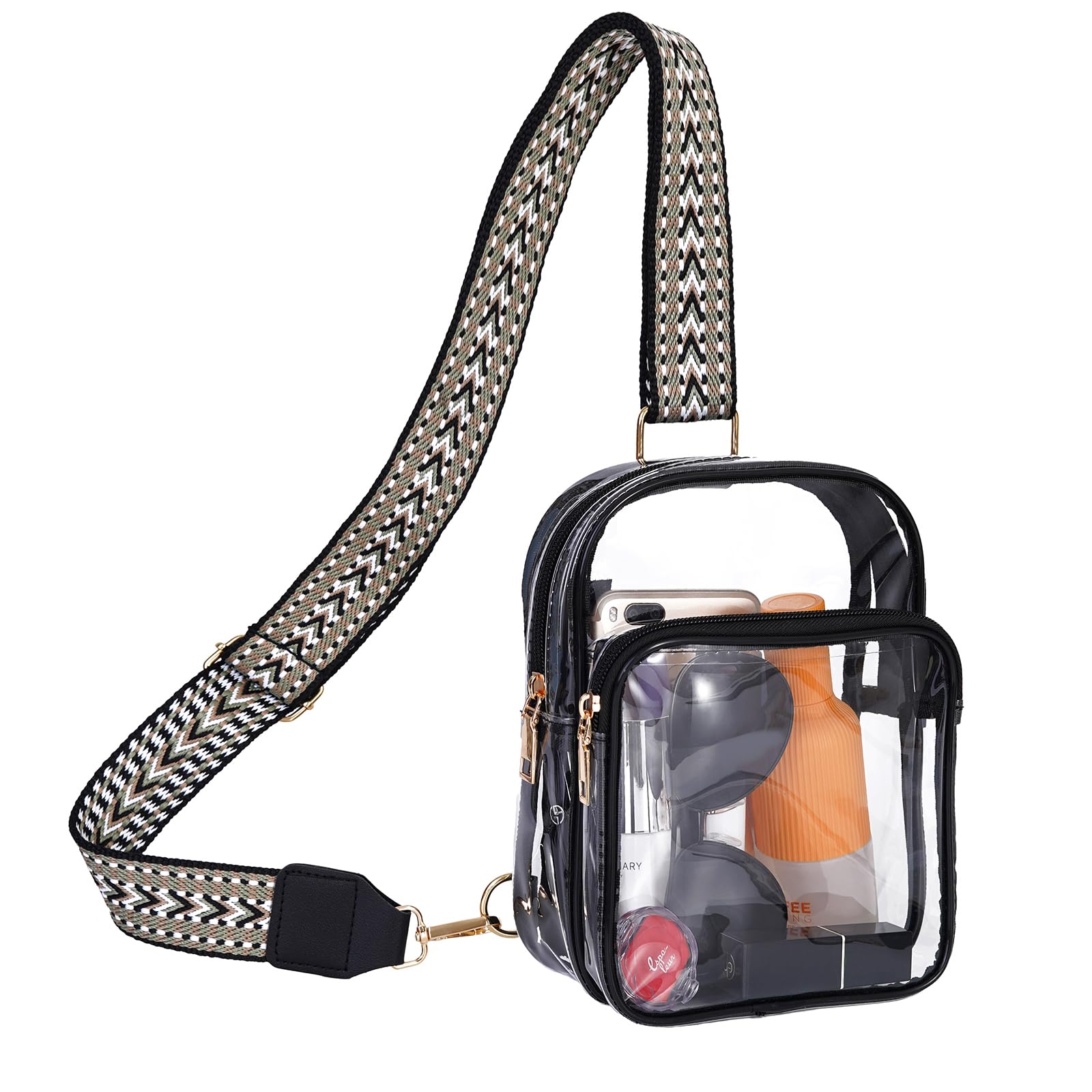 FINGUOLA Clear Bag Stadium Approved,Clear Sling Bag for Women Concerts Sports Travelling Hiking Running with Adjustable Strap