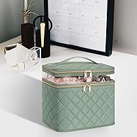 Vista 8 de OCHEAL - Bolsa de maquillaje grande con doble capa, estuche de cosméticos de almacenamiento vertical para mujeres o niñas con múltiples