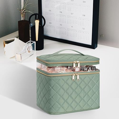 Miniatura 8 de OCHEAL - Bolsa de maquillaje grande con doble capa, estuche de cosméticos de almacenamiento vertical para mujeres o niñas con múltiples