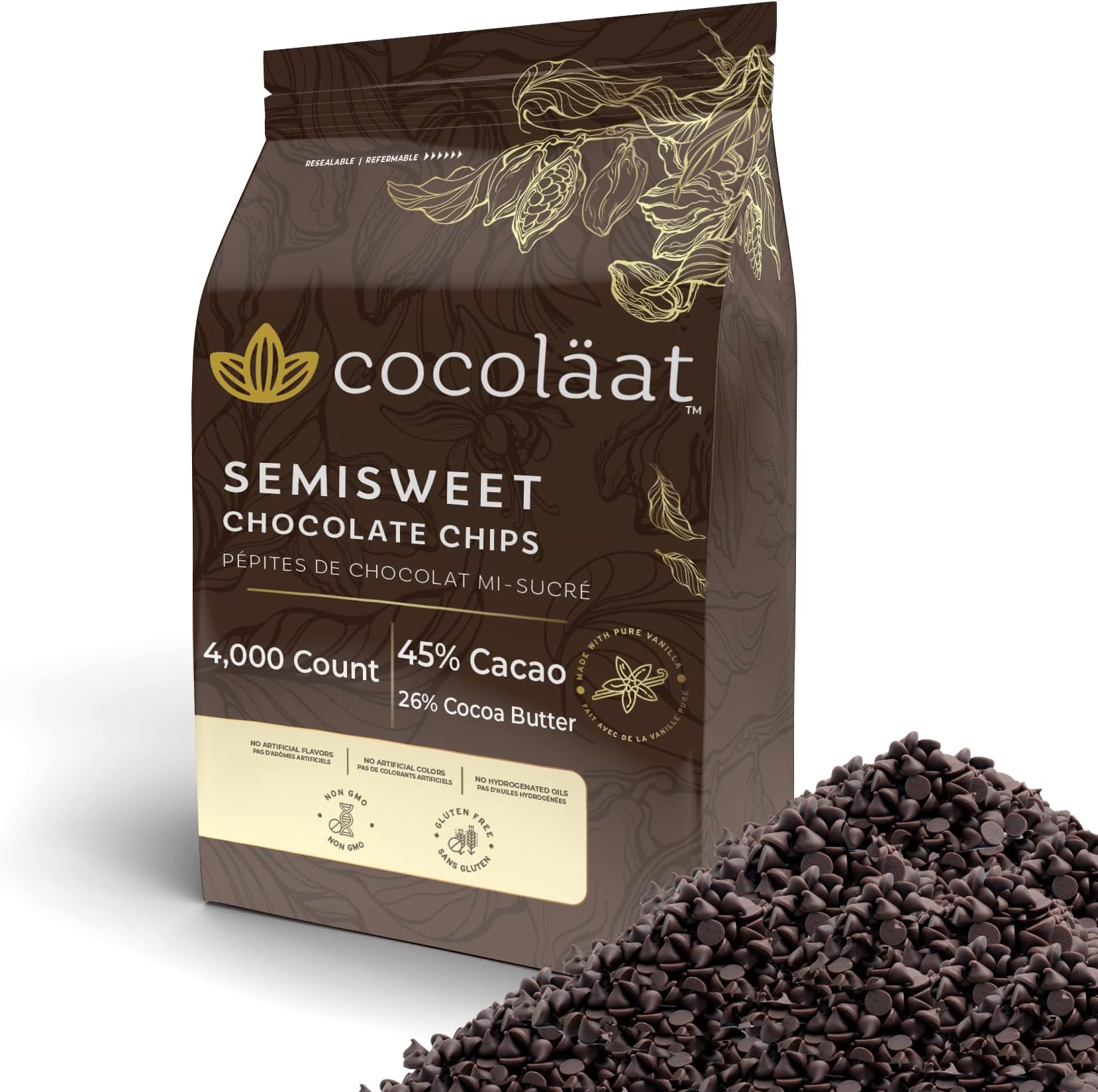Cocoläat Semisweet Chocolate Chips | 4000 Count Mini Size | Resealable Stand Up Pouch | 12 oz