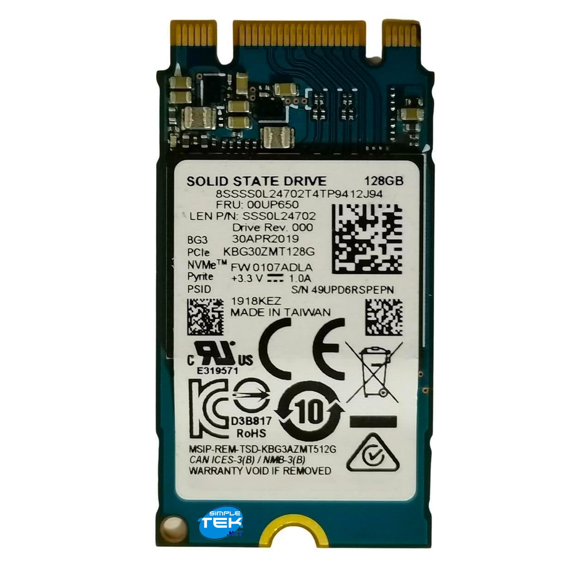 SIMPLETEK - SSD interno M.2 2242 128GB NVMe PCIe 3.0 x2 de alto rendimiento con memoria 3D TLC y HMB para portátiles compactos (Reacondicionado)