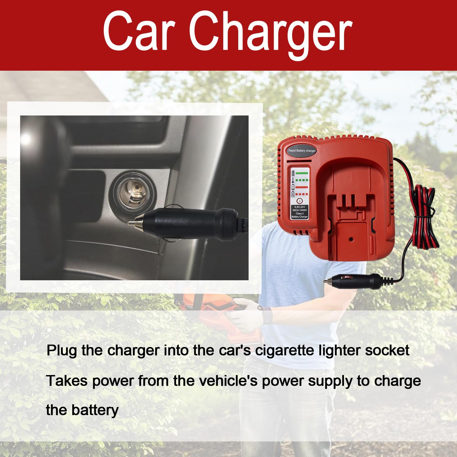 Cargador de batería de repuesto Black and Deck 9.6V-24V BDCCN24 BDFC240 cargador de coche/vehículo, compatible con Black & Decker Firestorm HPB18-OPE HPB18 HPB14 HPB12 HPB96 244760-00 A1718