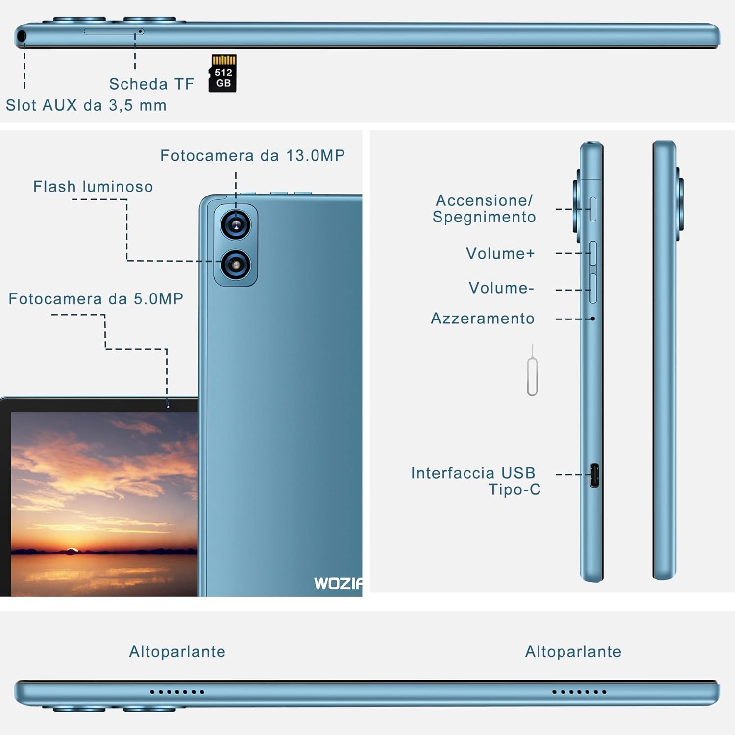 Tablet 10.1 Android 13 UMCP 16GB (8+8GB DDR4X 128GB 2 in 1) Ultra-liscio Processore MTK8183 8-Core WOZIFAN 2.0Ghz Dual WiFi GPS con Custodia Tastiera Mouse per Gioco Lavoro Studio Intrattenimento-Blu Tablet 10.1 Android 13 UMCP 16GB (8+8GB DDR4X 128GB 2 in 1) Ultra-liscio Processore MTK8183 8-Core WOZIFAN 2.0Ghz Dual WiFi GPS con Custodia Tastiera Mouse per Gioco Lavoro Studio Intrattenimento-Blu