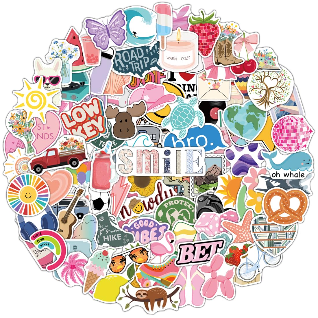 Photo 1 of 100 Pack Fun Cute Stickers for Water Bottles Laptops, Teacher Rewards for Phone Cases, Summer Camps, Vacations, Waterproof Vinyl Stickers Teens, Kids, Adults, Cool Decals for Girls and Boys (Variety)