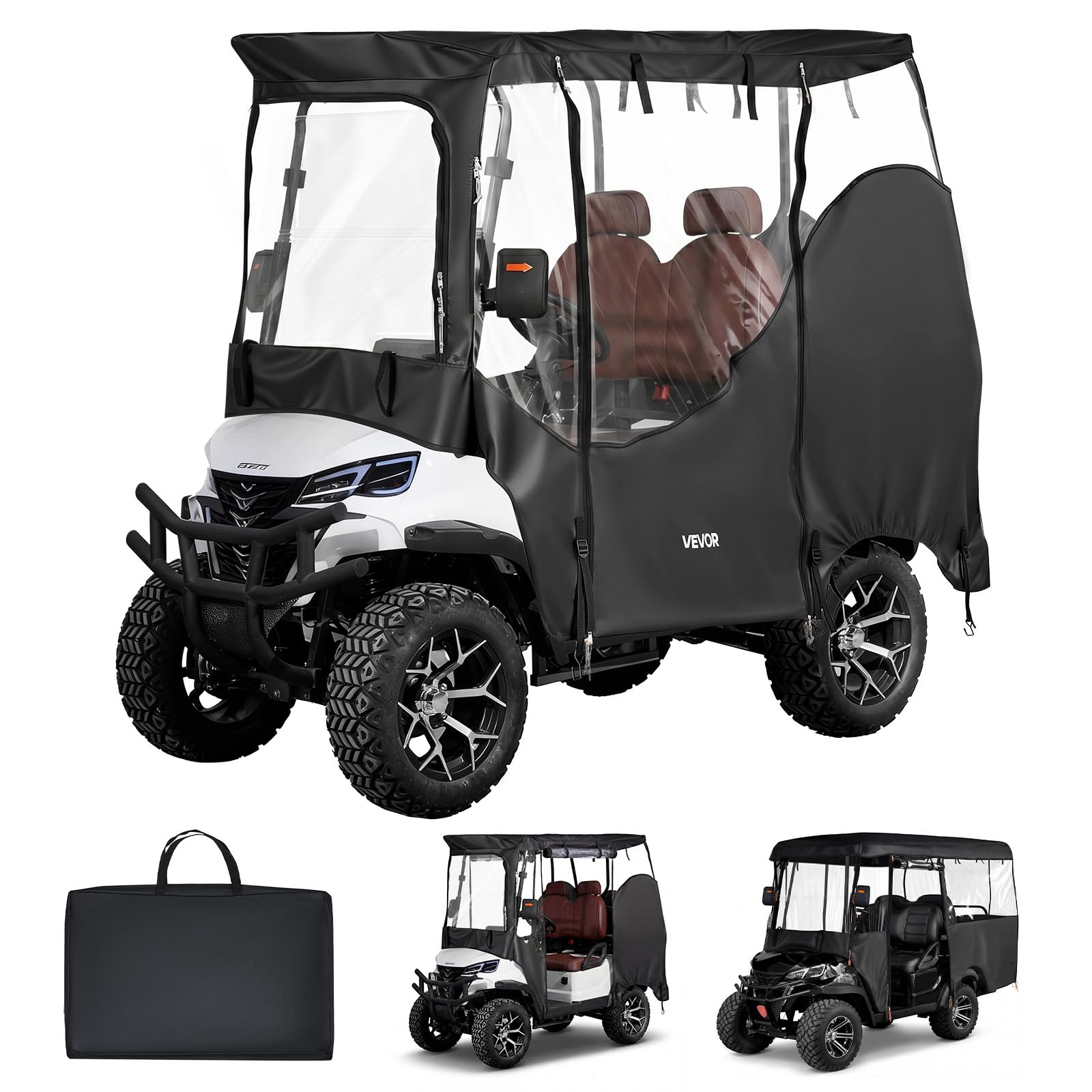 VEVOR Golfwagenabdeckung Sichtbar für 2-Sitzer-Golfwagen (die Meisten Golfcart von Club Car, Yamaha, EZGO & Honda), Regenabdeckung aus 600D-Oxford-Gewebe, mit PU-Beschichtung & Winddichtem Hakensystem