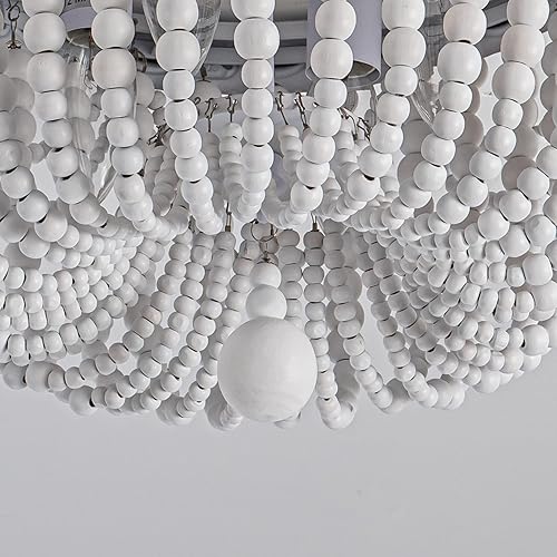 Miniatura 7 de CHOOHUE Lámpara de techo bohemia con 4 luces de madera con cuentas de madera, lámpara de techo para dormitorio, comedor, vestíbulo, cocina, pasillo,