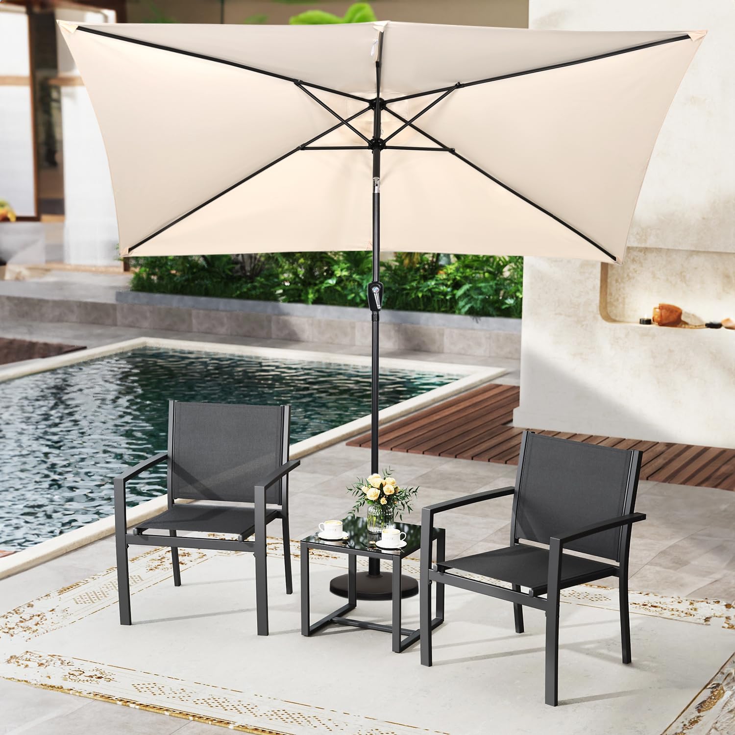 Angel Living 2x3M Sombrilla de Acero y Poliéster, Parasol Inclinado con Manivela, Sombrilla con Mástil Acero 38mm, para Balcón Terraza Patio Jardin