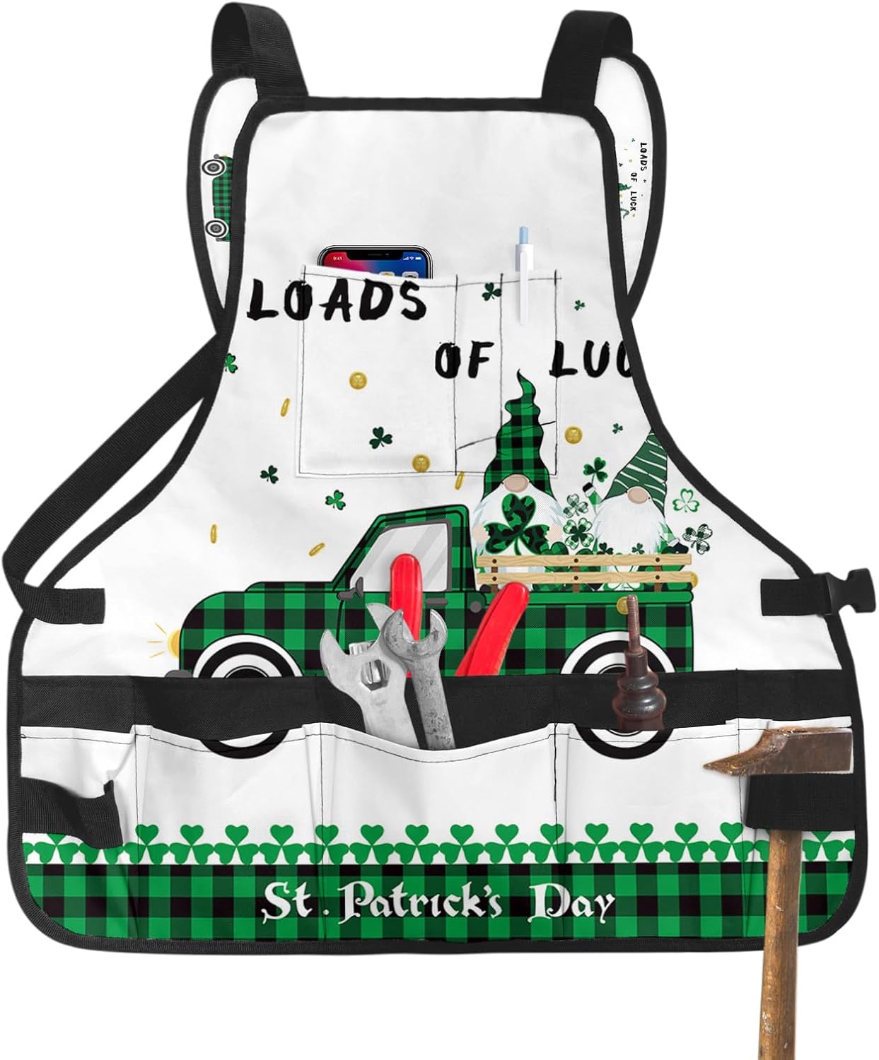 Work Apron for Men Adjustable Woodworking Apron Oxford Apron Loads of Luck St. Patrick's Day Truck Clovers Dwarfs Tool Apron