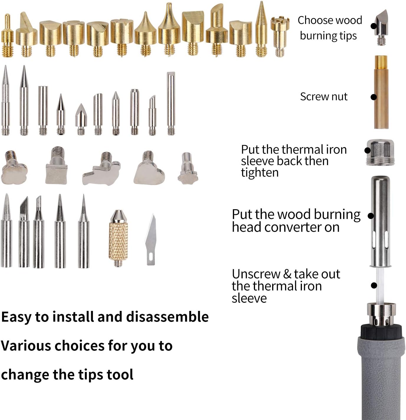 44 Pcs Wood Burning Kit, Hmount Professional Pyrography Set with LCD Display Adjustable Temperature Soldering Woodburning Pen, Embossing/Carving/Soldering Tips/Carrying Case
