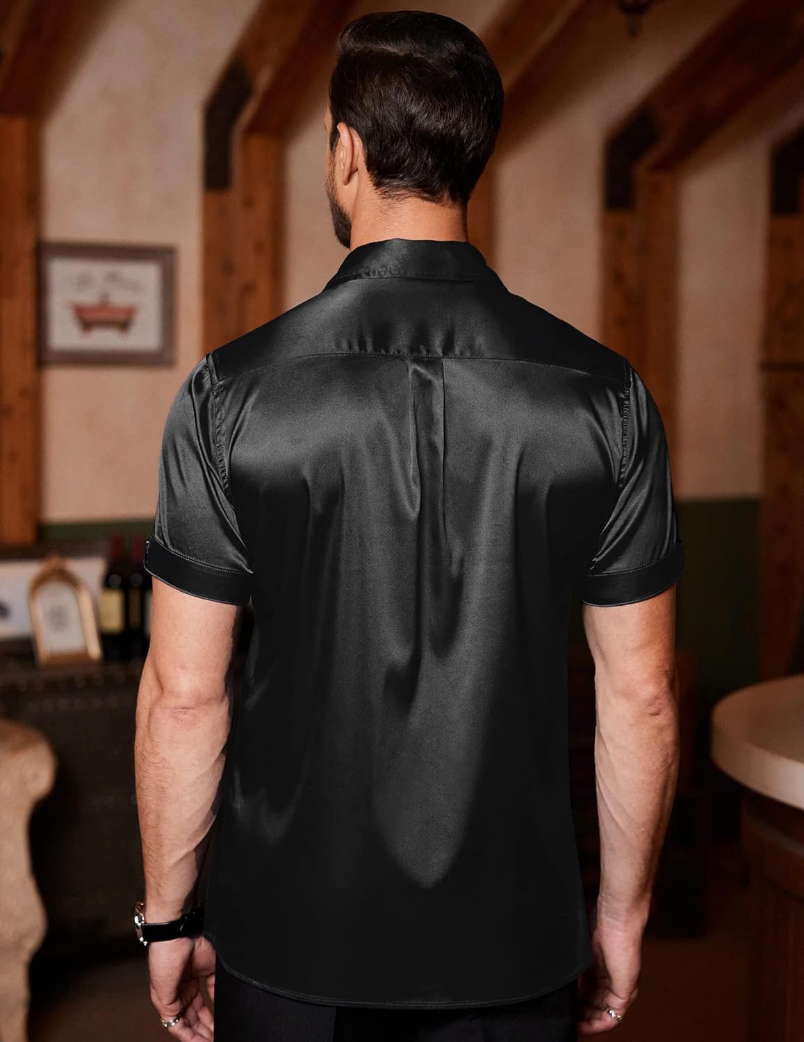 COOFANDY Men's Silk Button Down Short Sleeve Dress Shirt - Image 3