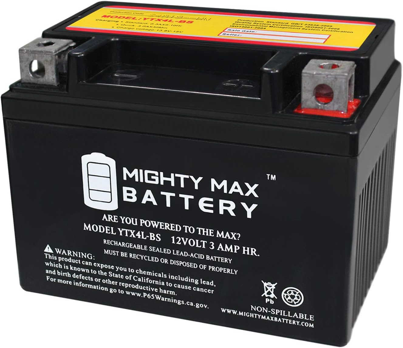 Mighty Max BatteryYTX4L-BS SLA Replacement Battery for Moose Utility Division 2113-0225