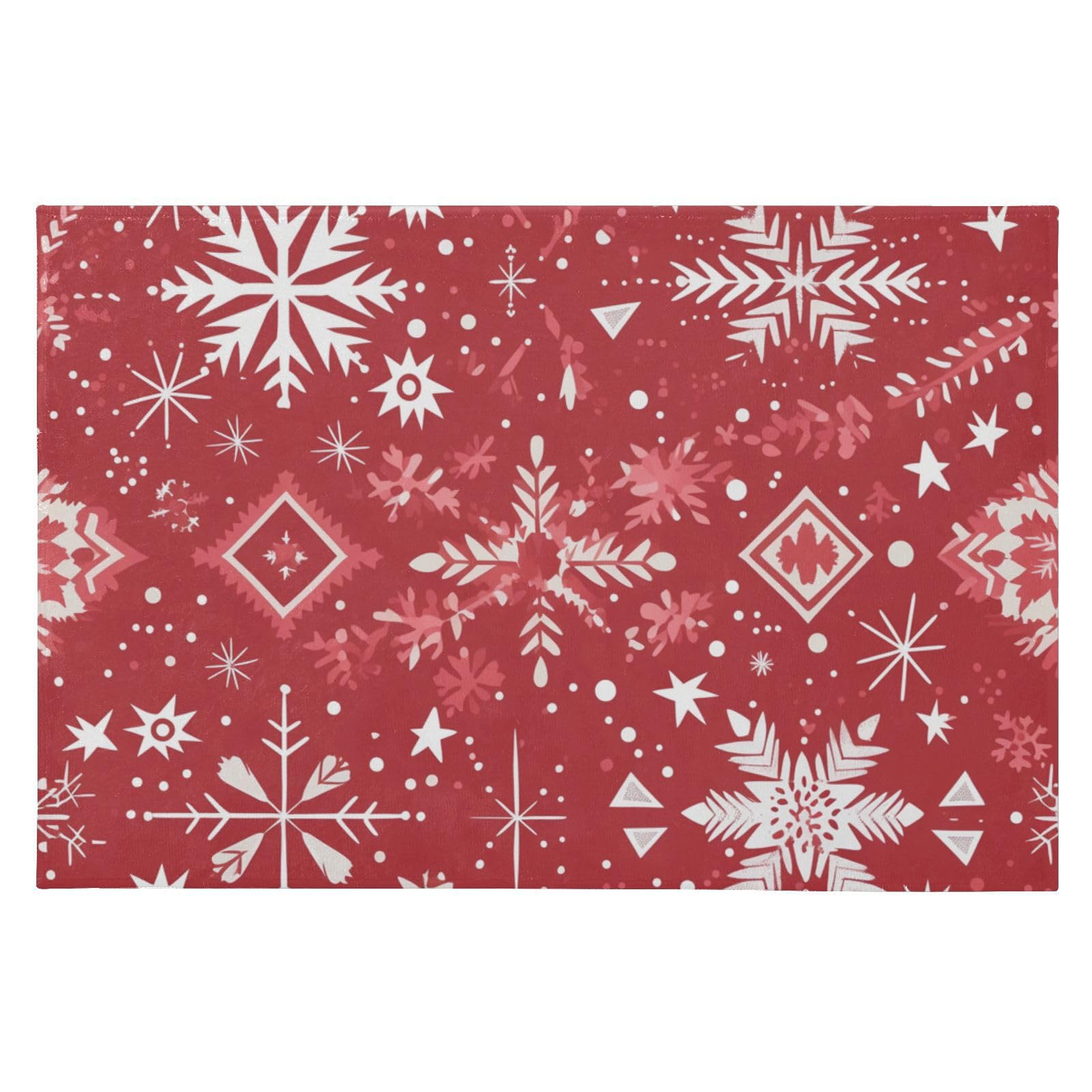 Tapis de chambre lavable antidérapant Noël rouge flocon de neige 61x91