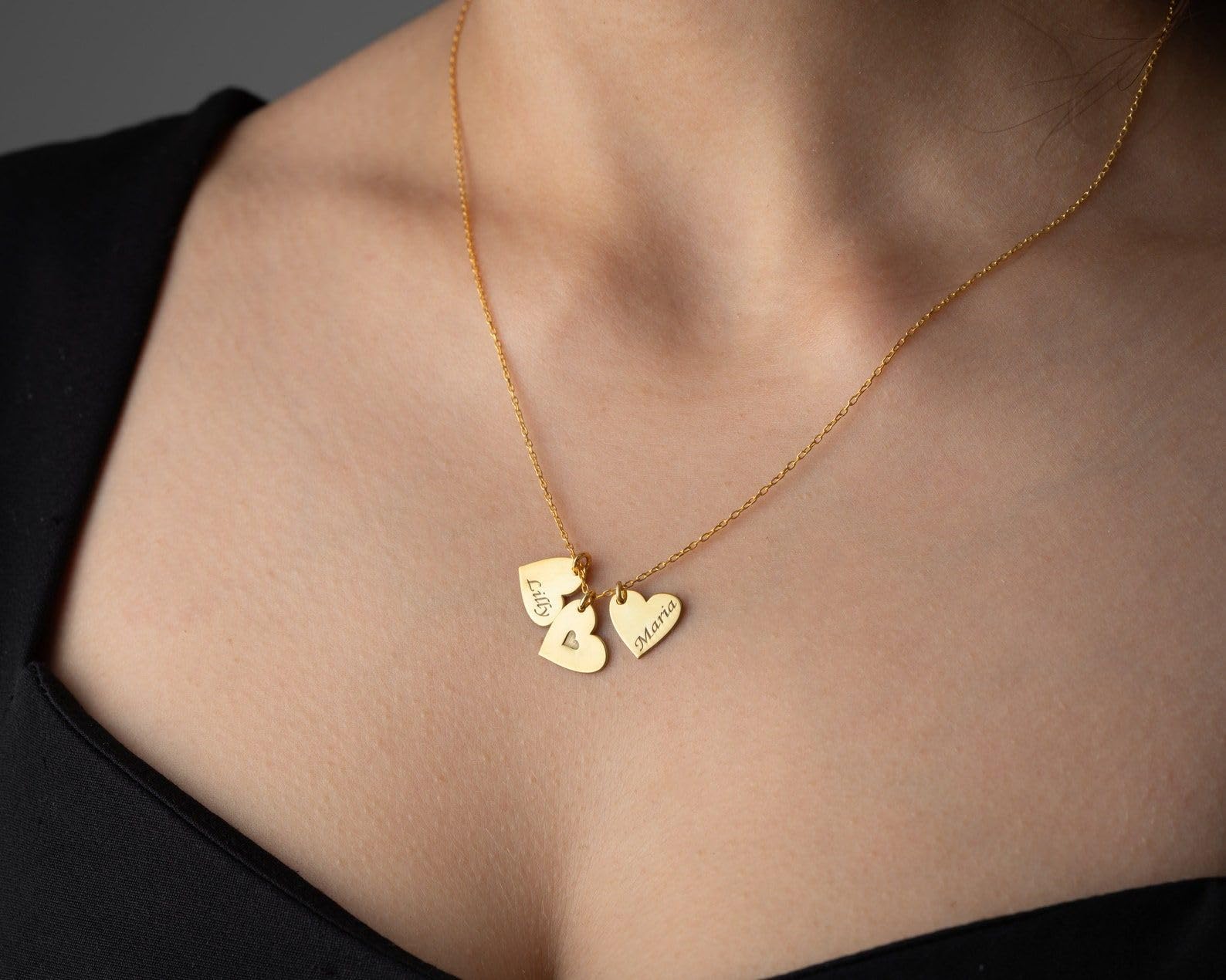 Delicato cuore collana con nome multiplo personalizzato famiglia Festa della Mamma Natale anniversario compleanno