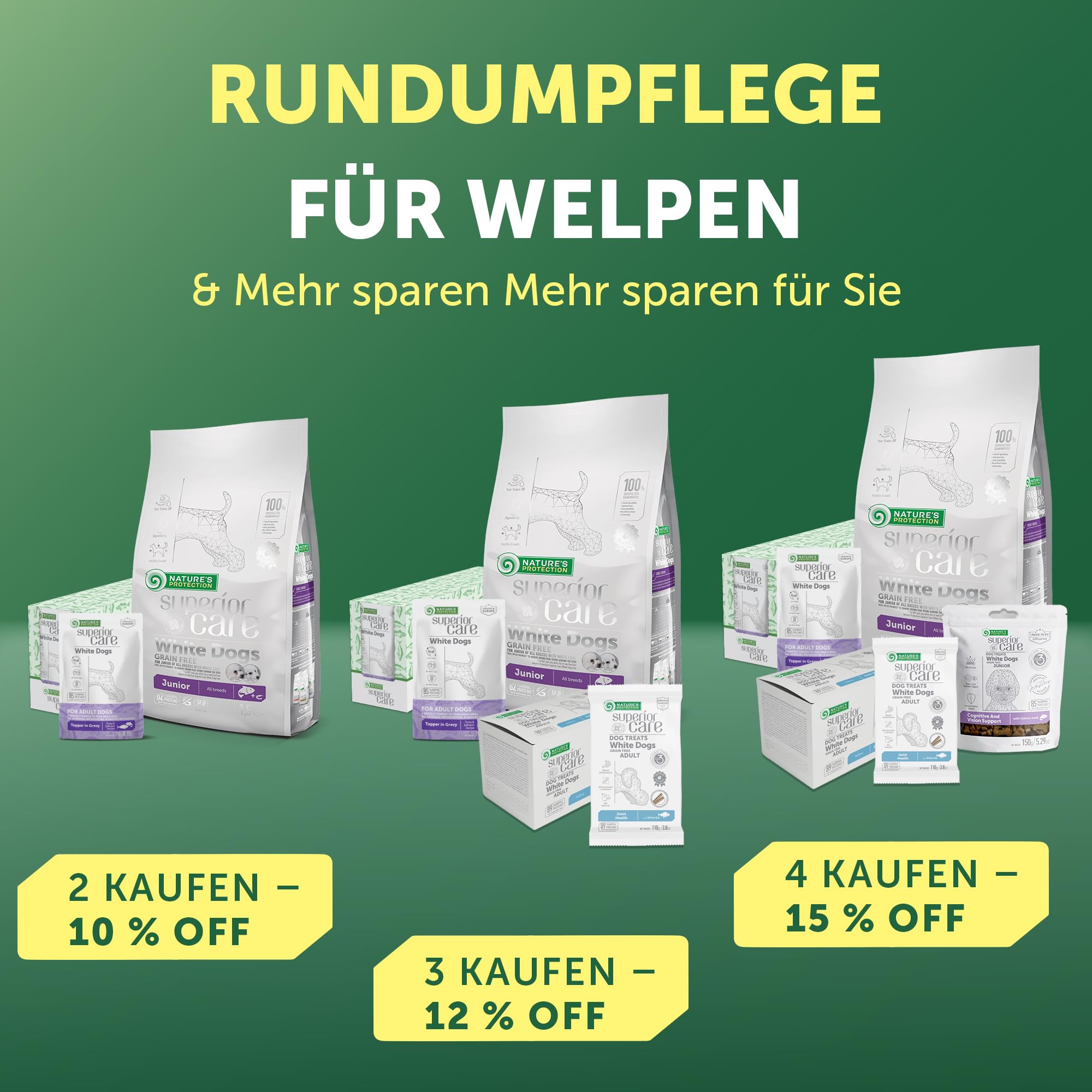 Nature's Protection Superior Care Hundefutter Trocken Getreidefrei - Hypoallergenes Welpenfutter mit Lachs für Weiße Hunde Aller Rassen, Trockenfutter für Welpen, 10kg