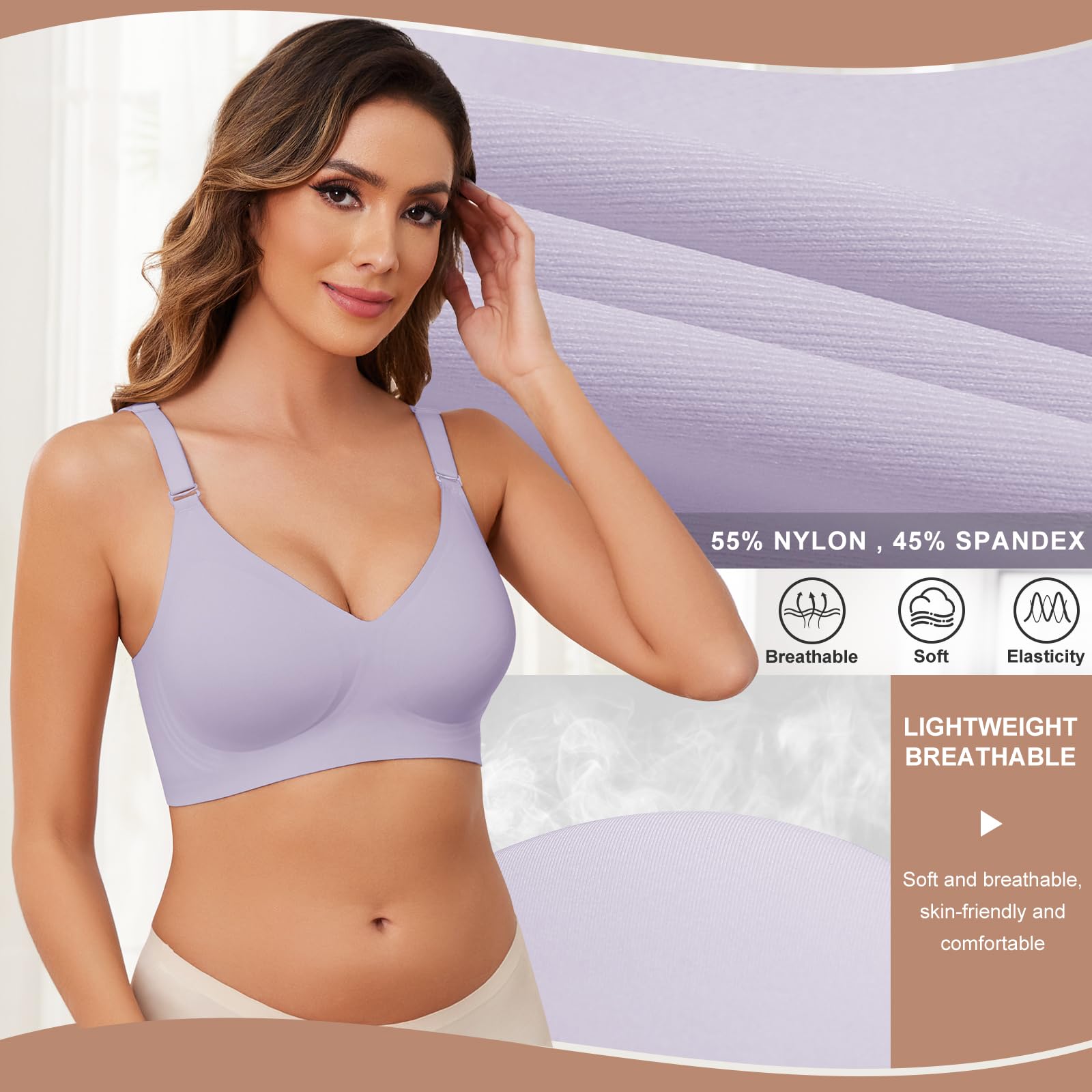 TOMEEK Reggiseno Senza Ferretto da Donna, Cuciture Comodo Reggiseno Scollo a V Bustino con Imbottitura Comfy Bralette Seamless Cinghie Regolabili Base Top Corsetto