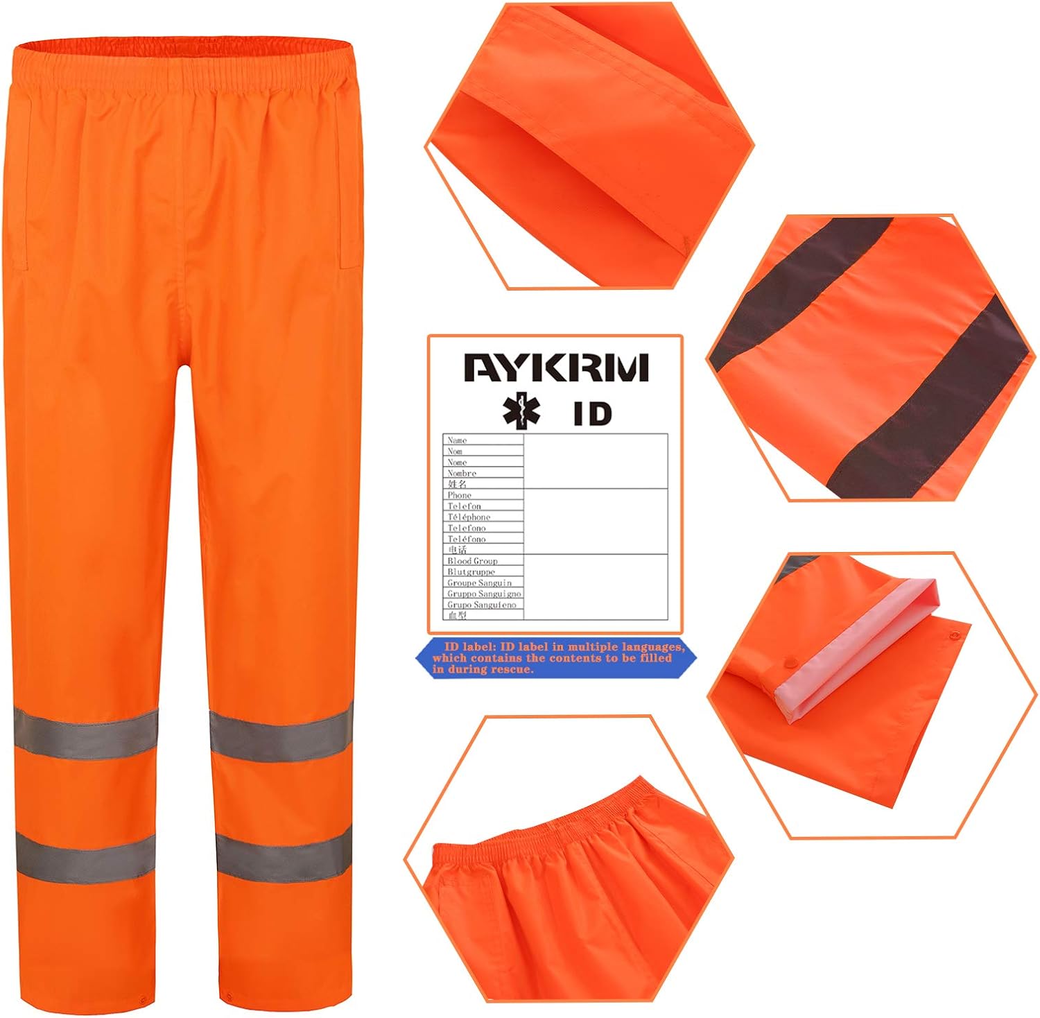 AYKRM Reflective High Visibility Safety Waterproof rain Pants for Fishing Motorcycle Cycling Farming Hiking Works - Image 3