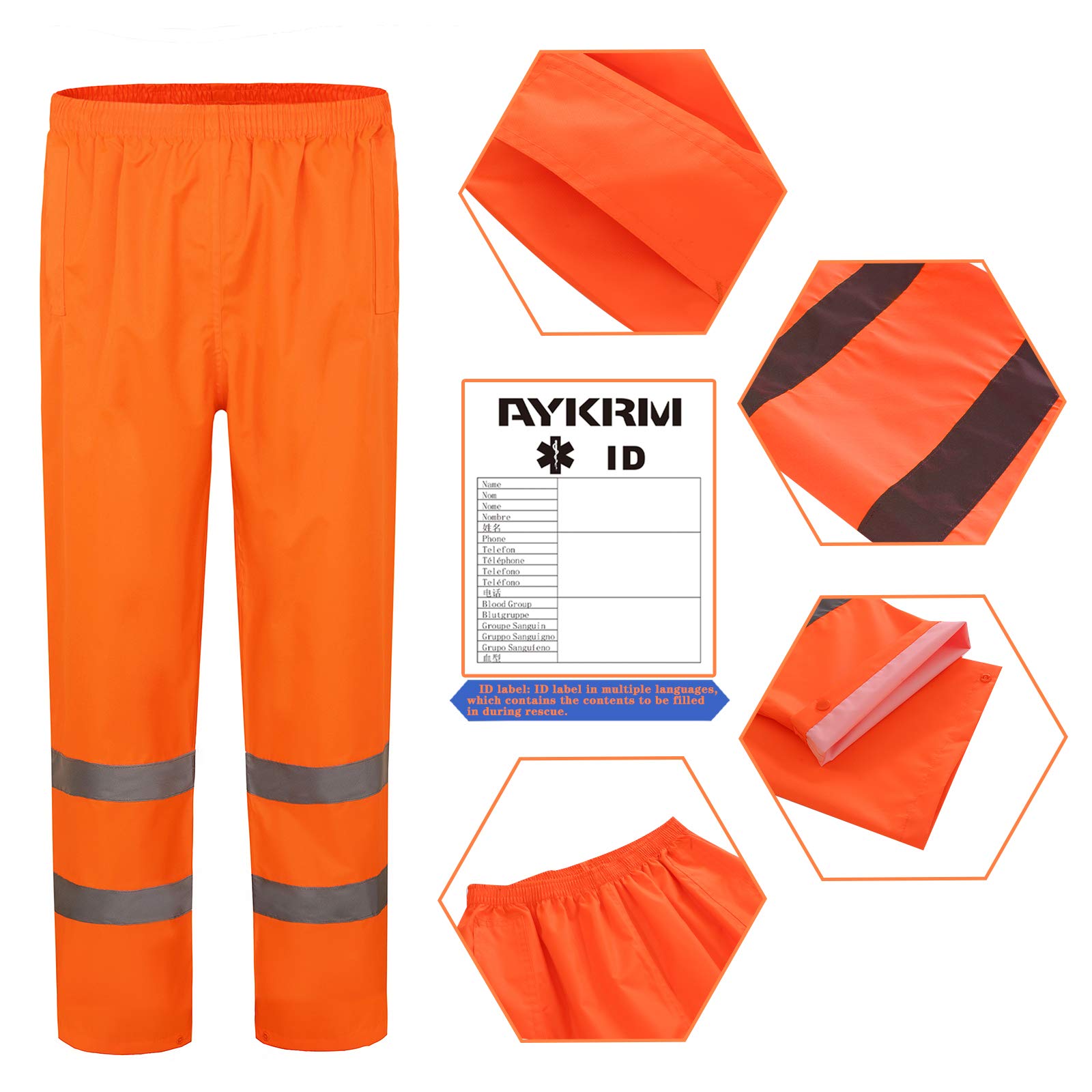 AYKRM Pantalon de Pluie Travail réfléchissant de sécurité Haute visibilité