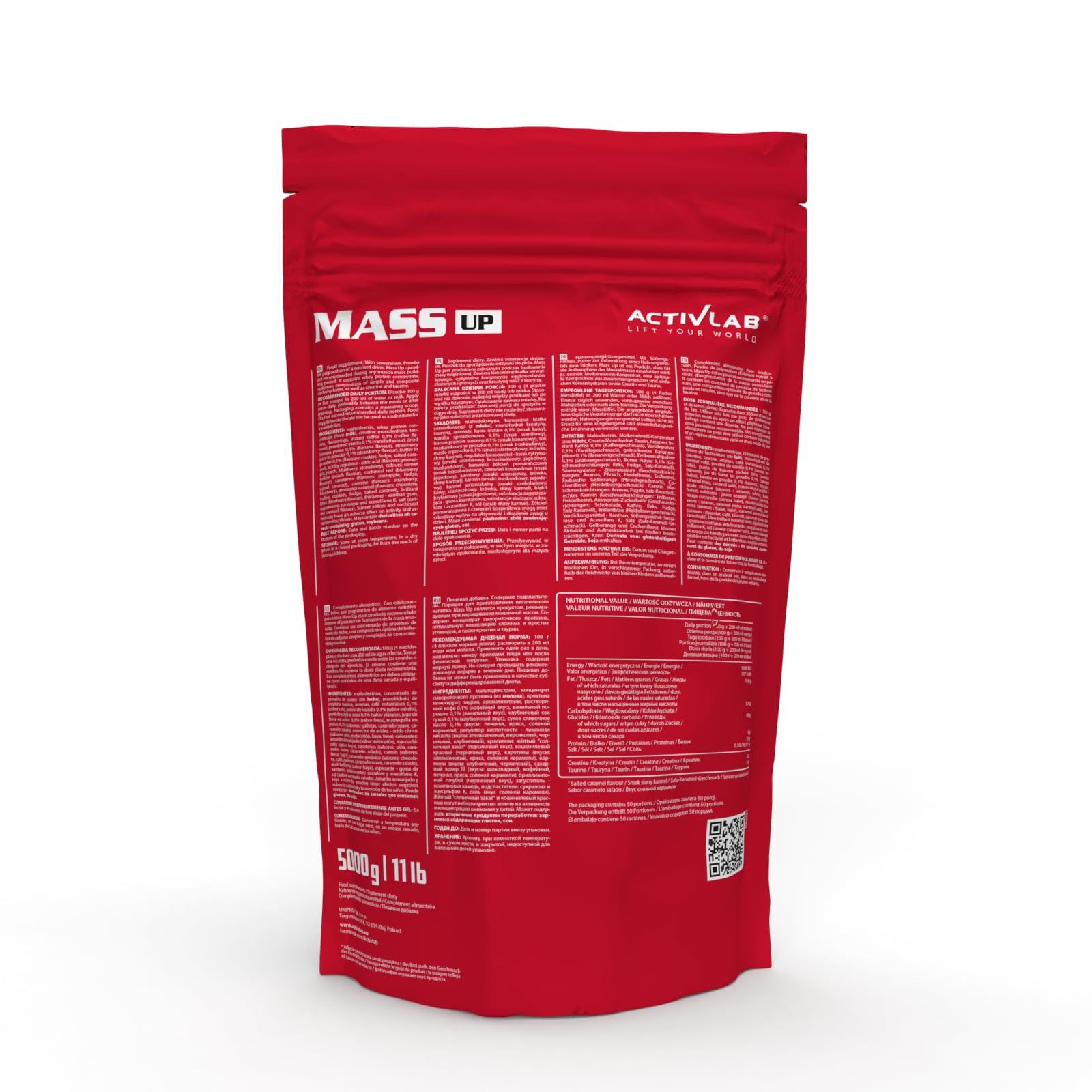 Activlab Whey Protein Weight Gainer - Kohlenhydrat und Molkenprotein - für schnellen Muskelaufbau - mit Kreatin und Taurin - 50 Portionen - Mass Up 5000 g Erdbeere
