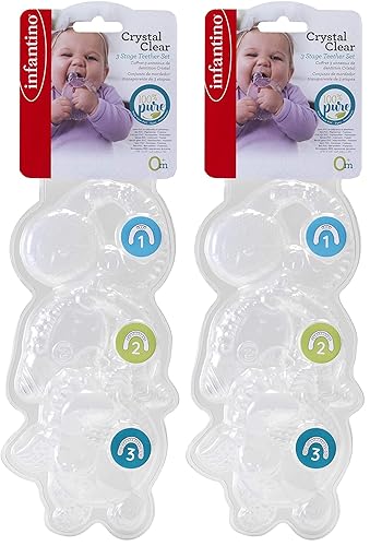 Miniatura 1 de Infantino Crystal Clear - Juego de mordedor de 3 etapas, con textura suave para exploración sensorial y alivio de la dentición, silicona sin BPA,