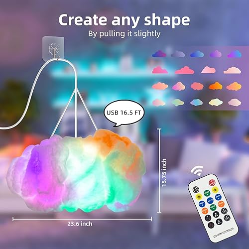 Miniatura 4 de Luces LED de nube para dormitorio, luz de estado de ánimo estética, sincronización de música, control de aplicación, luz de pared, lámpara de techo