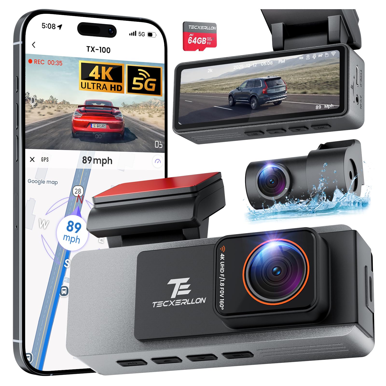 TECXERLLON X4 Dual Dash Cam main unit