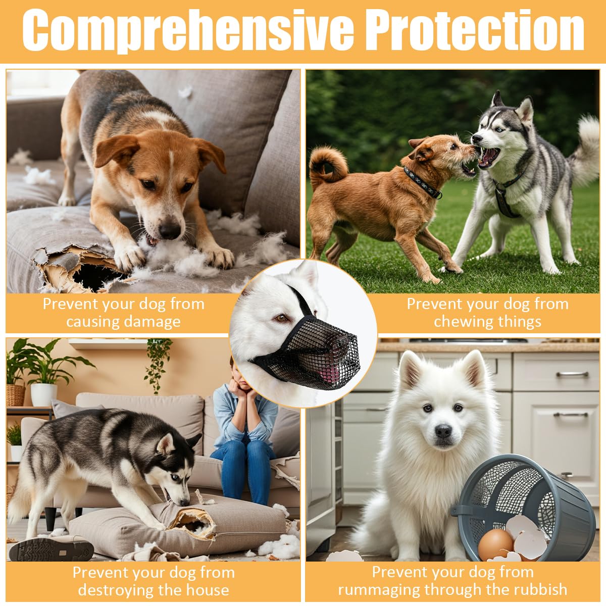 Muselière Chien, Musoliaire Chien, Muselières pour Chiens Anti-Grignotage, Muselières pour Chiens, Respirante et Réglables, pour Chienss Moyens et Grands (M, Noir)