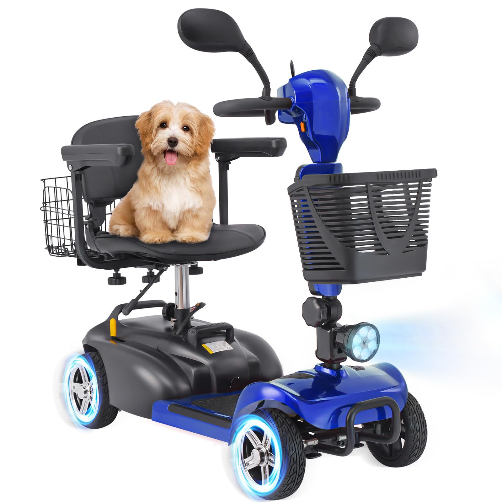4 Wheel Mobility Scooter for Seniors&Adults - Up to 30 Miles Range, Foldable Powered Electric Wheelchair Device w/600WH Battery,Only 58 lb Weight, Dual Basket, 300 lb Capacity, Compact