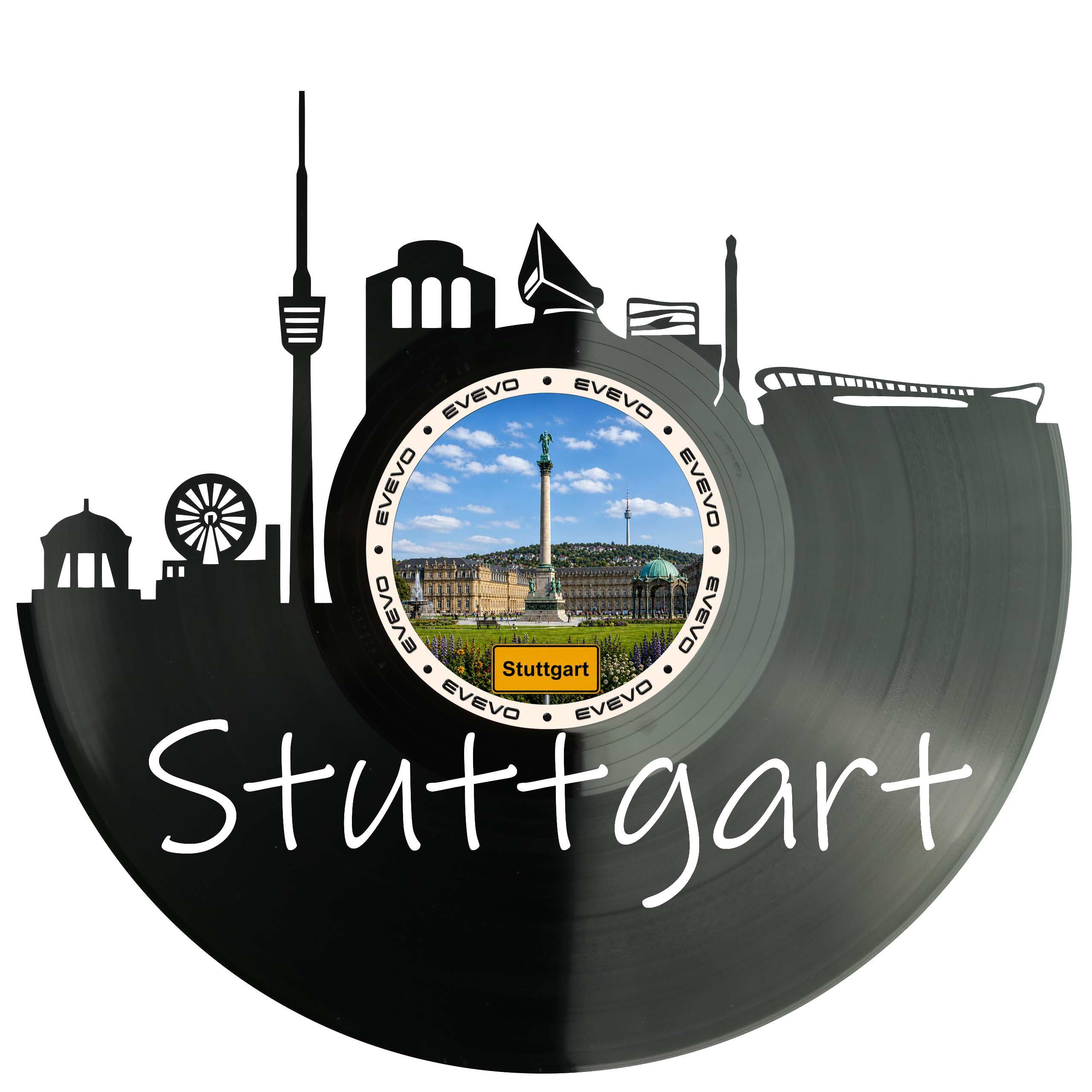 EVEVO Decorazione da parete in vinile di Stoccarda, skyline di Baden-Württemberg, regalo per i fan di Stoccarda, gli amanti del vecchio castello di caldaia D0053