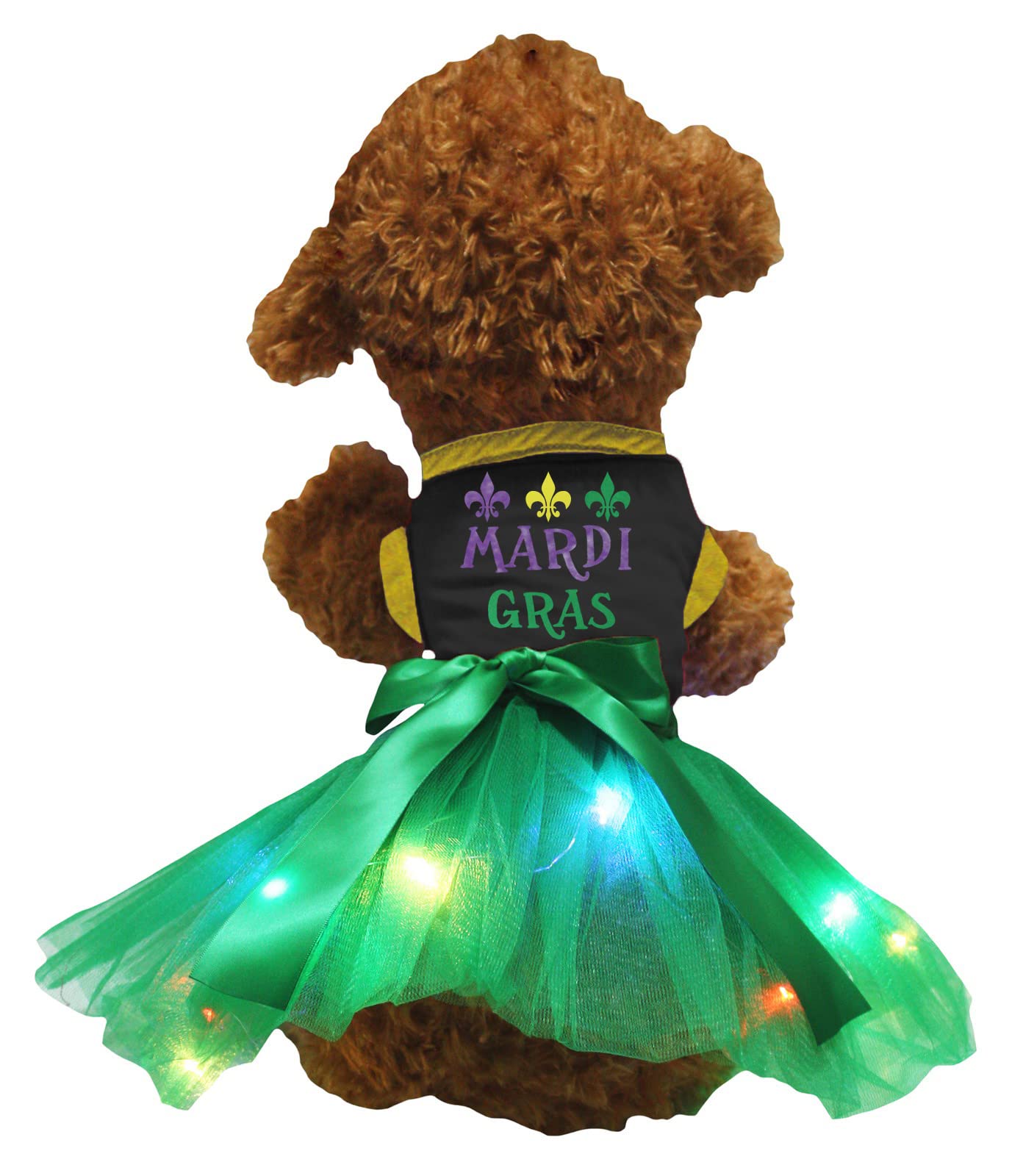 Robe Mardi Gras pour chien LED vert vêtement XS