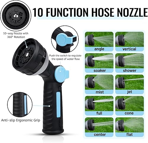 Miniatura 5 de Manguera de jardín de 100 pies, manguera de agua con boquilla de manguera de 10 funciones, manguera ultraligera y flexible para patio, 34 GHT