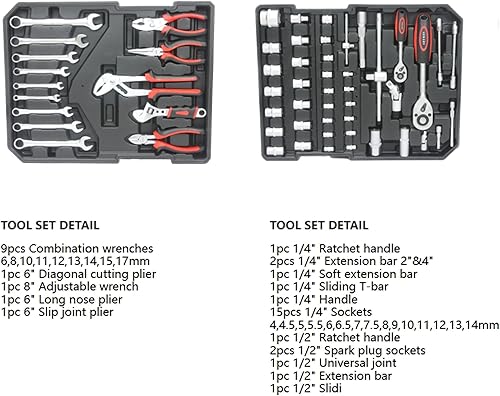 Miniatura 4 de Juego de herramientas básicas de 899 piezas, caja de aluminio con carrito completo, juego de herramientas de mano para el hogar general, caja de