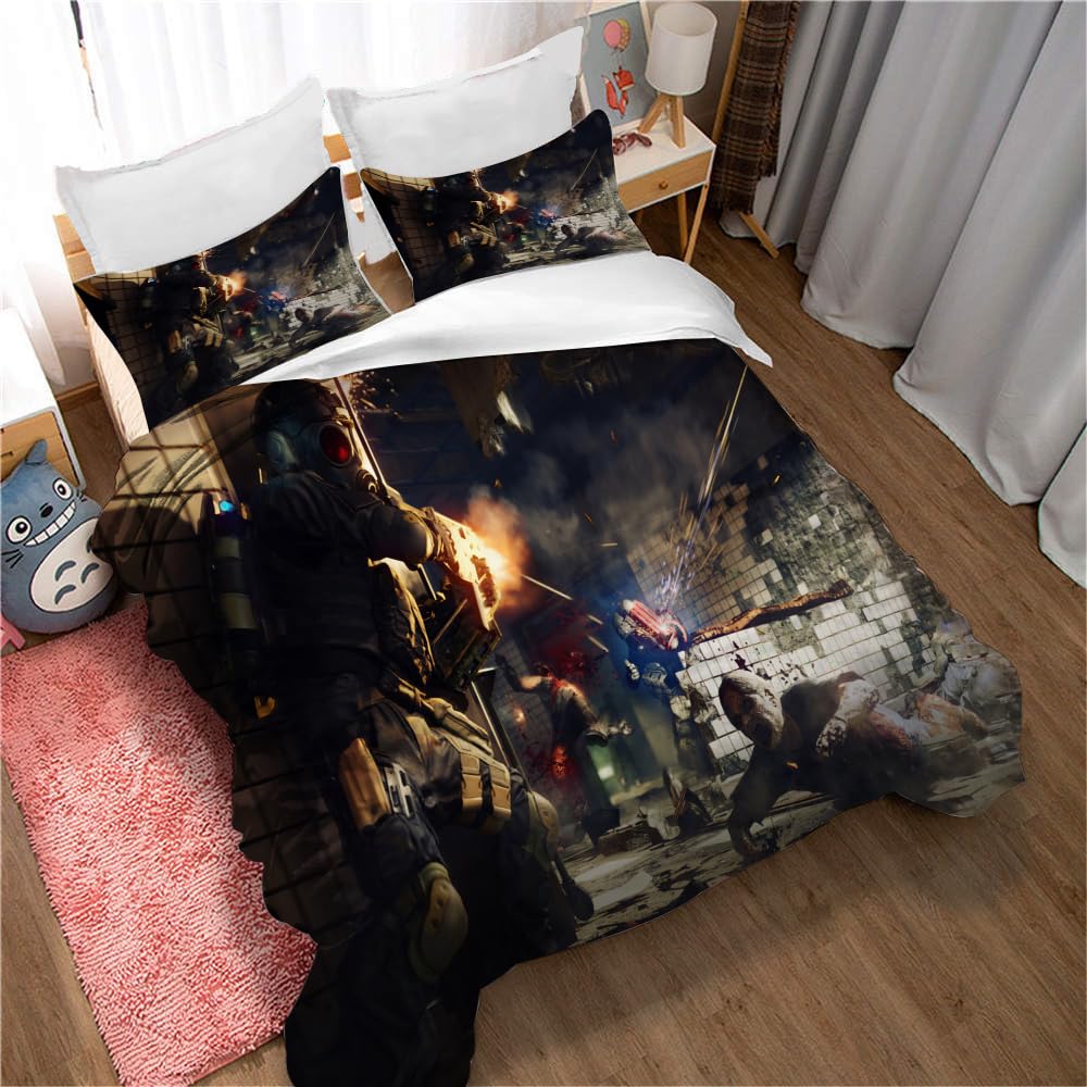 Ste-X Resident Evil 06 Cotton Pure Resident Evil Bedskirt Set Thickened Bed Sheet Quilt Cover 3Pc Bedding (135X200cm(Single),)
