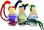 Car Air Freshener Set of 3 – Hanging Car Air Fresheners with Vanilla, Oud & Aquatic Scents | Glass Bottle Car Diffuser with Wooden Lid | Long Lasting Car Fragrance | Car Accessories for Men & Women