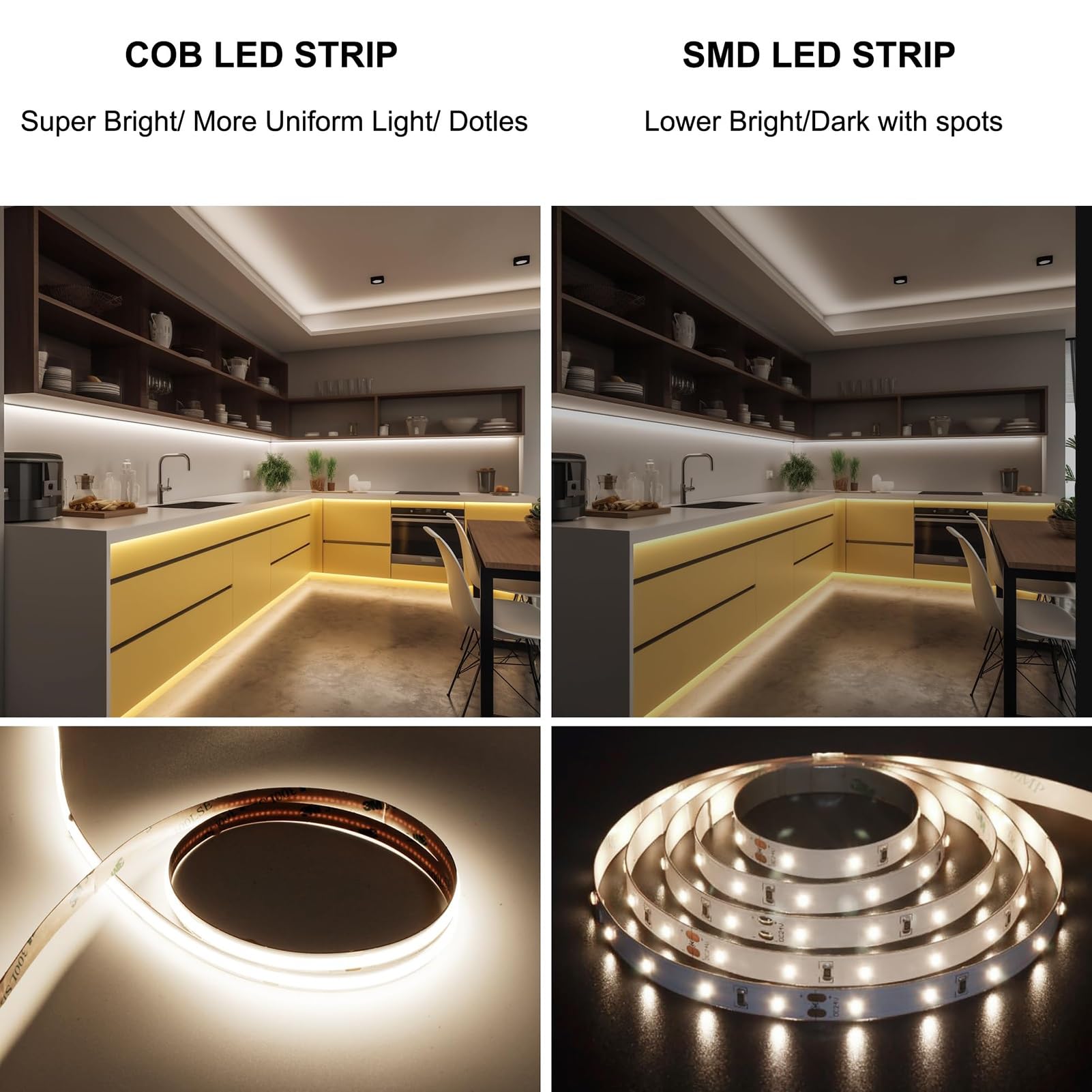 COB-LED-Lichtstreifen 3 M - Warmweißer Dimmbarer LED-Streifen, 960 LEDs, Superheller DC24V-LED-Lichtstreifen CRI90+ Mit HF-Fernbedienung Und UKCA-Netzteil Für Die DIY-Heimdekoration(4000k Natural Whit