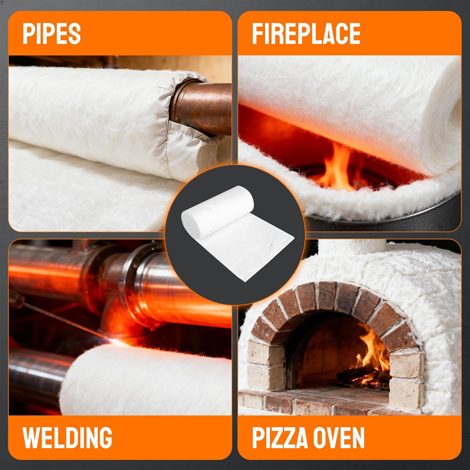 BLACKHORSE-RACING 2400F Ceramic Fiber Insulatio Blanket，1/4 Thick x 16" x 240" Ceramic Fiber Fireproof Insulation Blanket for Welding，Wood Stove，Pipe Insulation，Muffler Packaging，etc