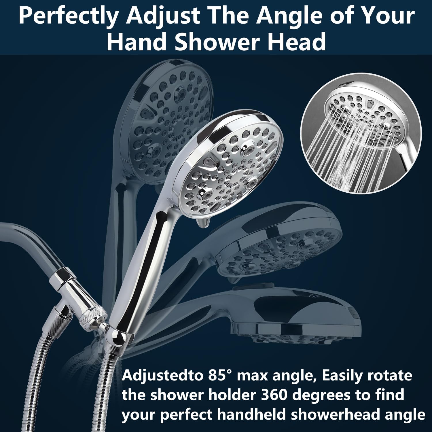 Shower Head Handheld with All Metal Showerhead Holder and Extra Long Hose 6 ft. 10 Spray Mode High Pressure Built-in Power Wash Hand Held Showerhead, Handheld Shower sprayer Premium Chrome 2.5 GPM