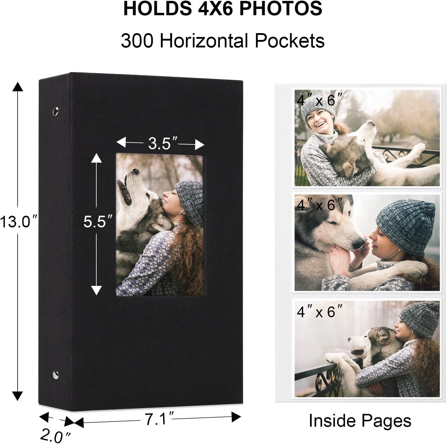 Vienrose Linen Photo Album 300 Pockets for 4x6 Photos Fabric Cover Photo Books Slip-in Picture Albums Wedding Baby Black