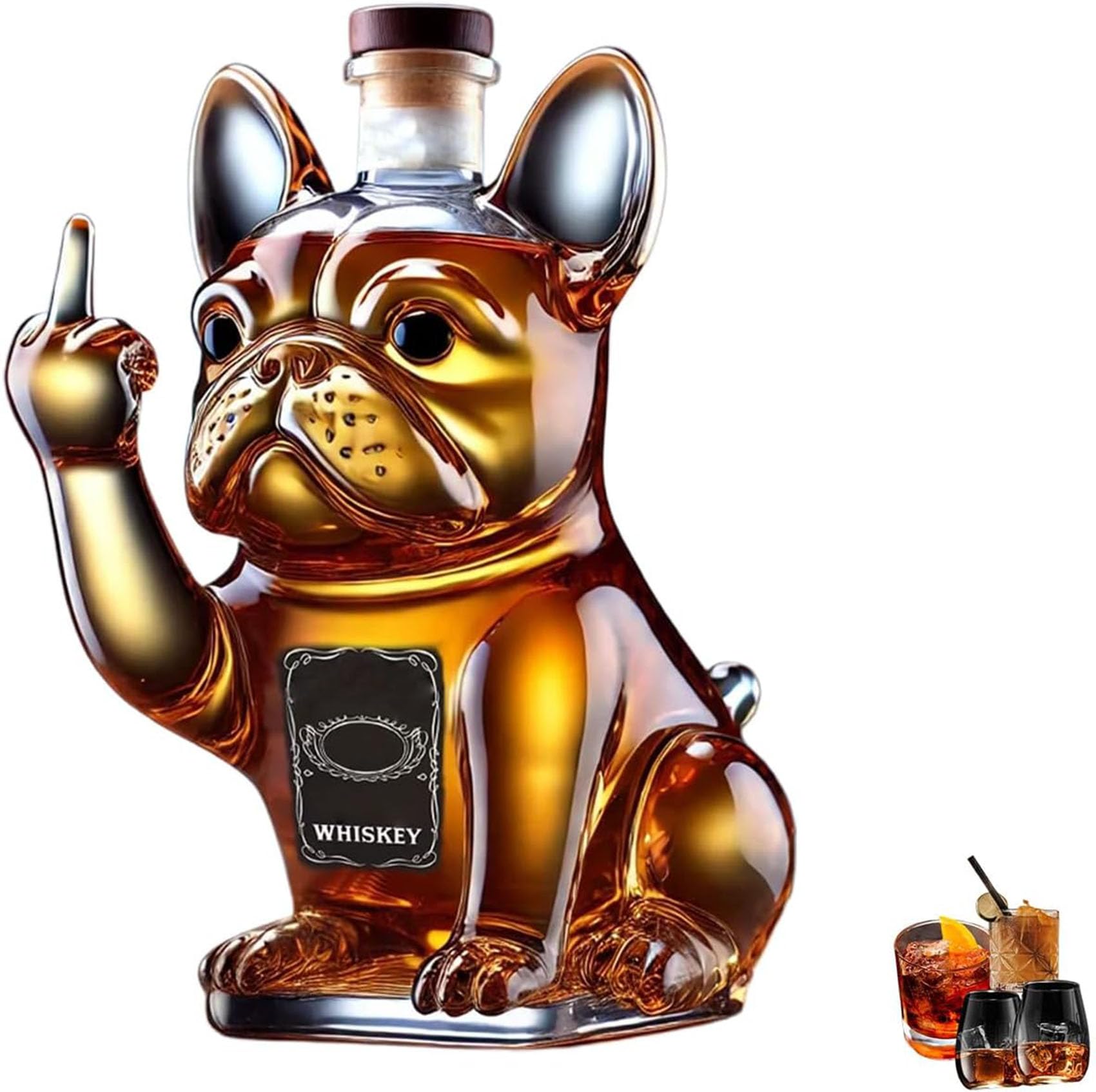 CVQJL Funny French Bulldog Whiskey Bottle, 3D Middle Finger French Bulldog Whiskey Decanter, Engraved Bulldog Shaped Whiskey Glasses, Unique Wine Decanter Gifts for Men Dad,Husband,Home Bar C type