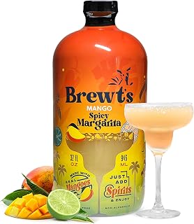 Brewt’s Spicy Mango Margarita Mix – Handcrafted Cocktail & Mocktail Mixer with Real Lime Juice, No Preservatives, Real Ingredients – Non-Alcoholic Margaritas Mixes - 32 fl oz