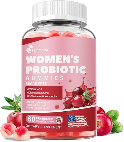 Gomitas de probióticos para mujeres, prebióticos vaginales y probióticos para equilibrio del pH y salud urinaria, con kombucha para la salud