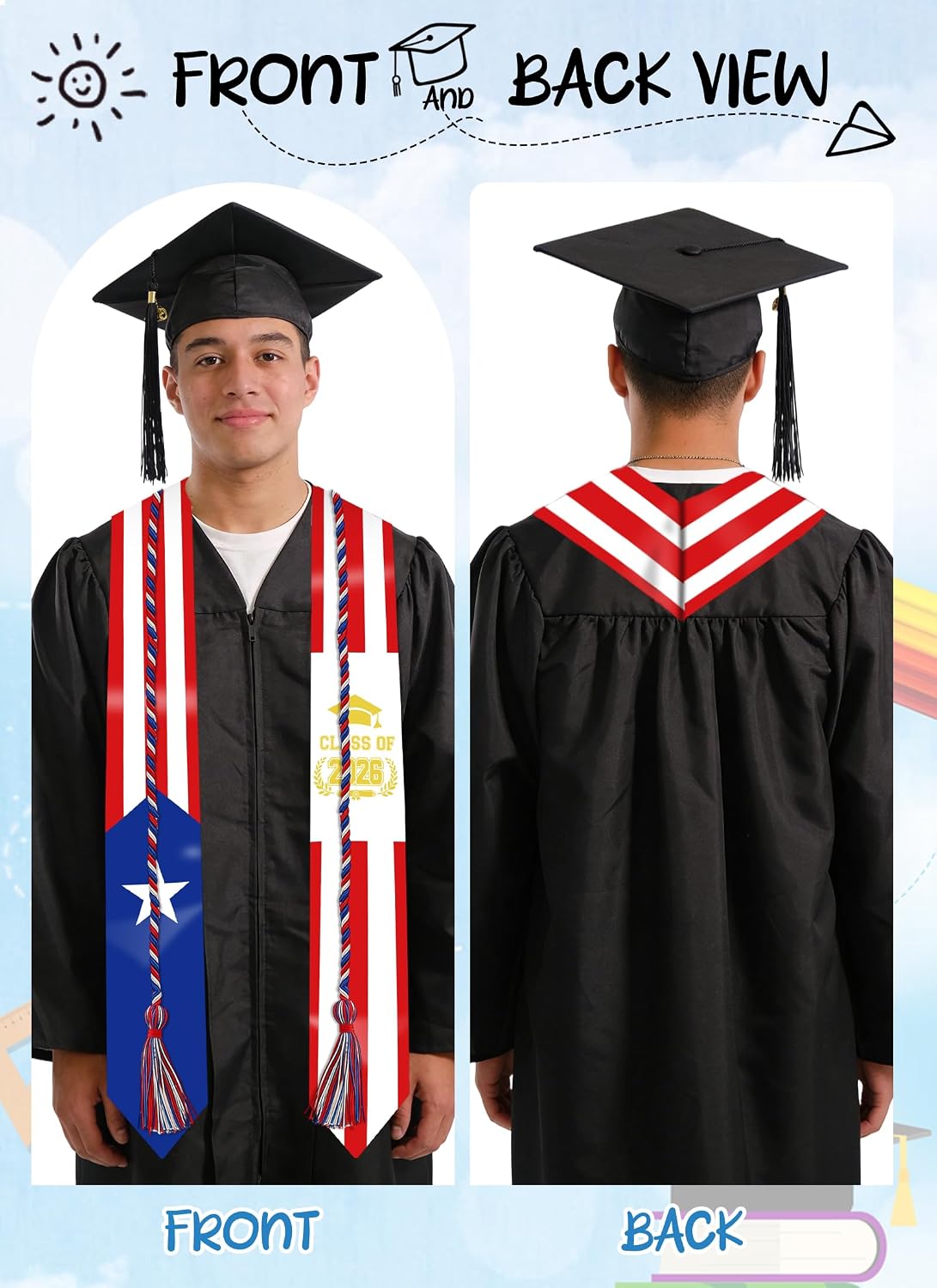 Country Flag Graduation Stole Sash Honor Cords Class of 2026 First Generation Grad Gitf for International Student