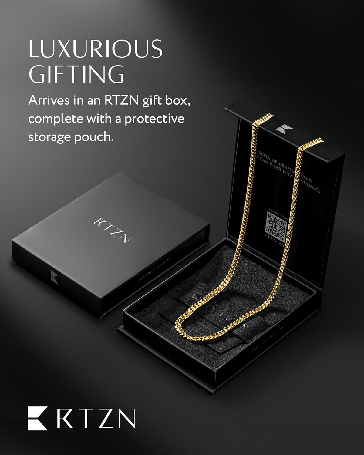 RTZN® Gold Cuban Link Chain for Men – 3.5/5mm Mens Cuban Chain – Premium Black, Gold & Silver Stainless Steel Necklace for Men – Non-Tarnish & Waterproof Mens Chain Necklaces – 18/20/22/24/26" inches - Image 6